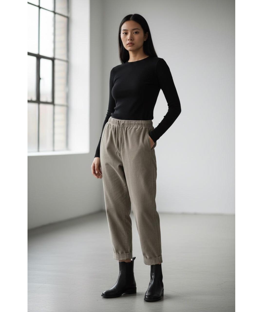 PANICALE Серые хлопко-эластановые брюки широкие, фото 2