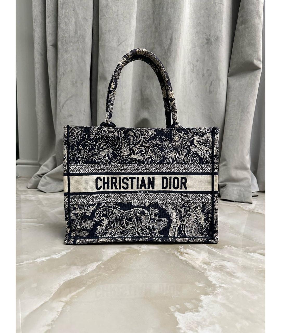 CHRISTIAN DIOR Темно-синяя жаккардовая сумка тоут, фото 9