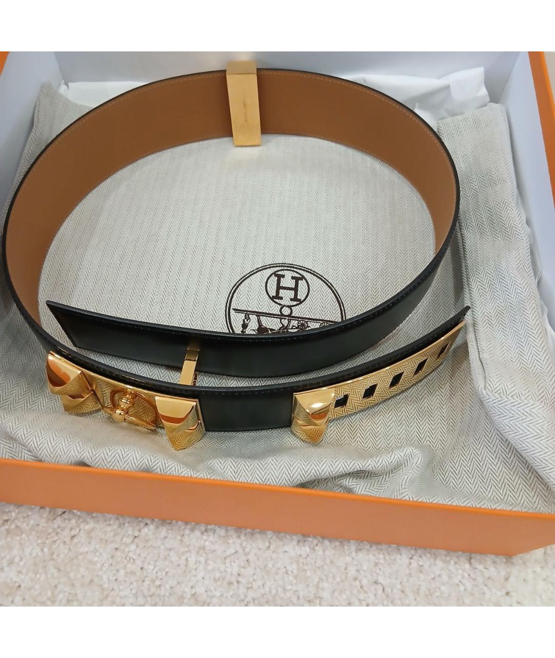 HERMES Черный кожаный ремень, фото 2