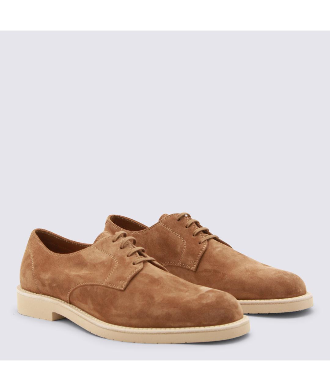 BRUNELLO CUCINELLI Бежевые замшевые низкие ботинки, фото 2