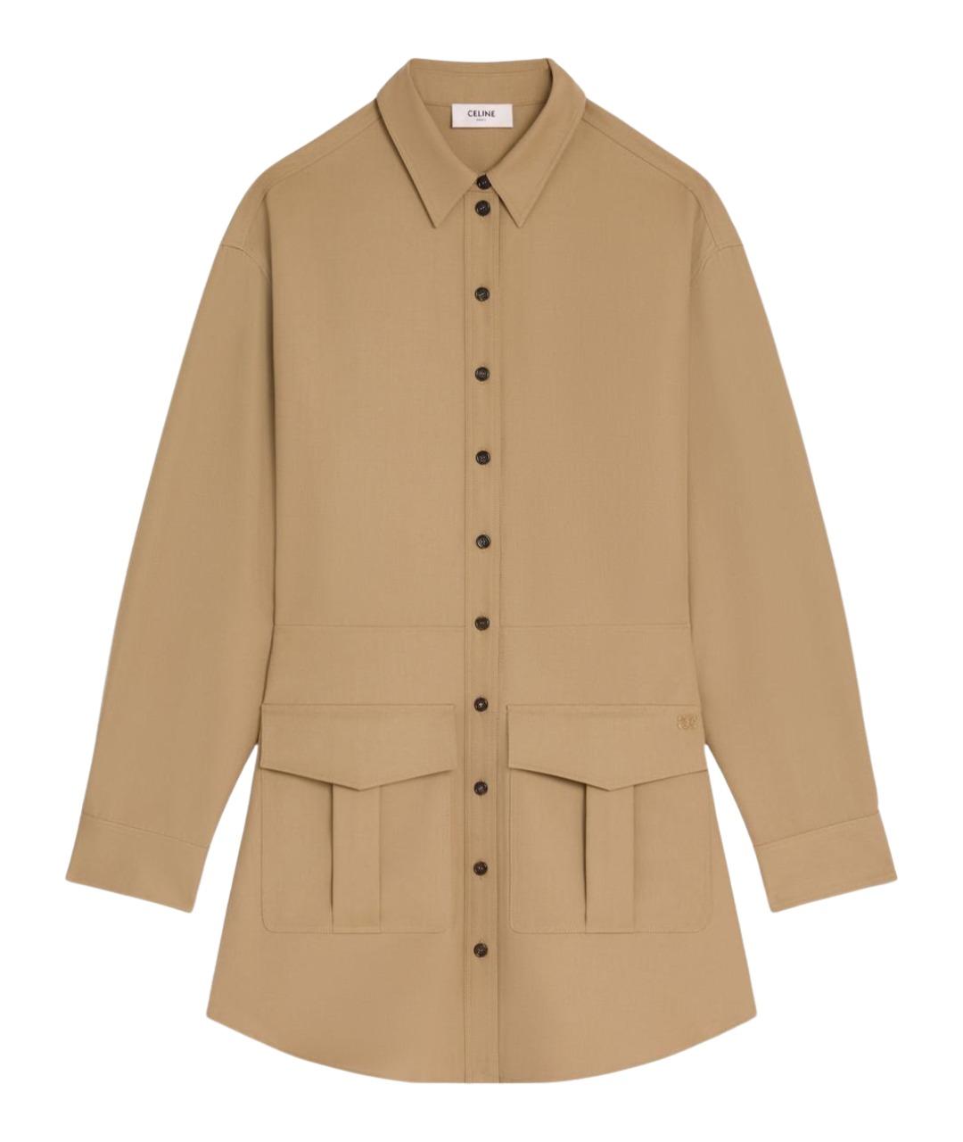 CELINE Бежевое шерстяное повседневное платье, фото 1