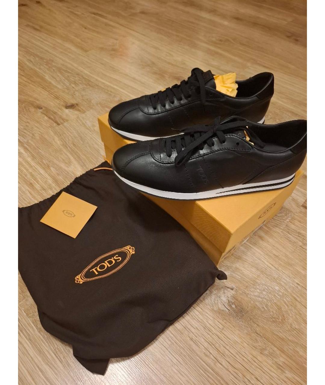 TOD'S Черные кожаные низкие кроссовки / кеды, фото 4