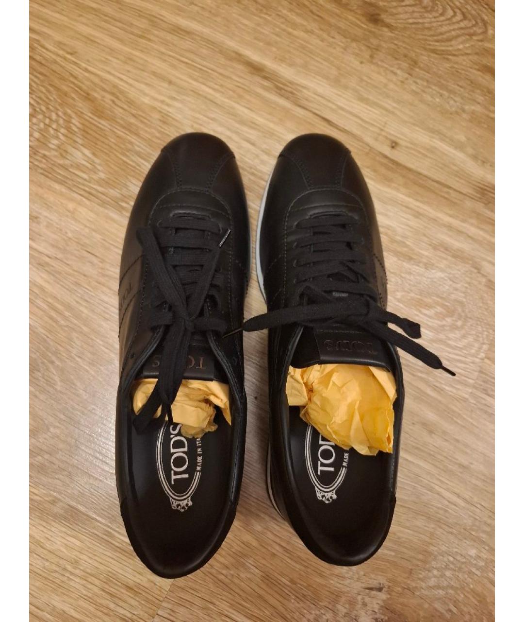 TOD'S Черные кожаные низкие кроссовки / кеды, фото 3