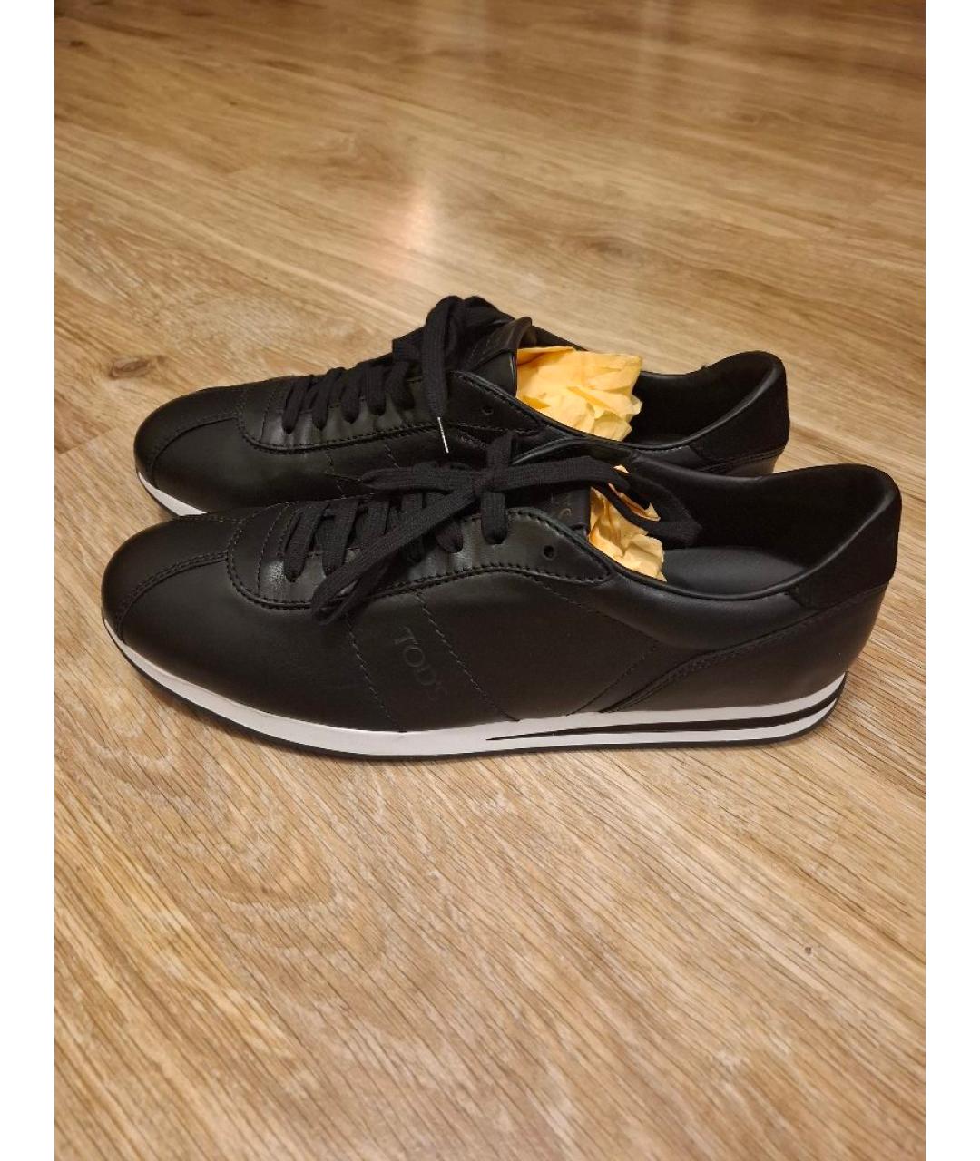 TOD'S Черные кожаные низкие кроссовки / кеды, фото 5