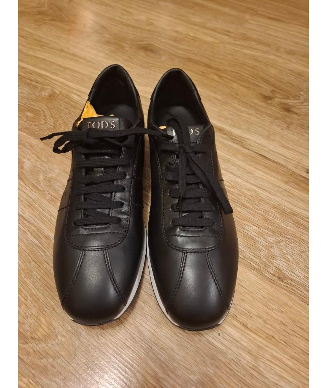 TOD'S Черные кожаные низкие кроссовки / кеды, фото 2