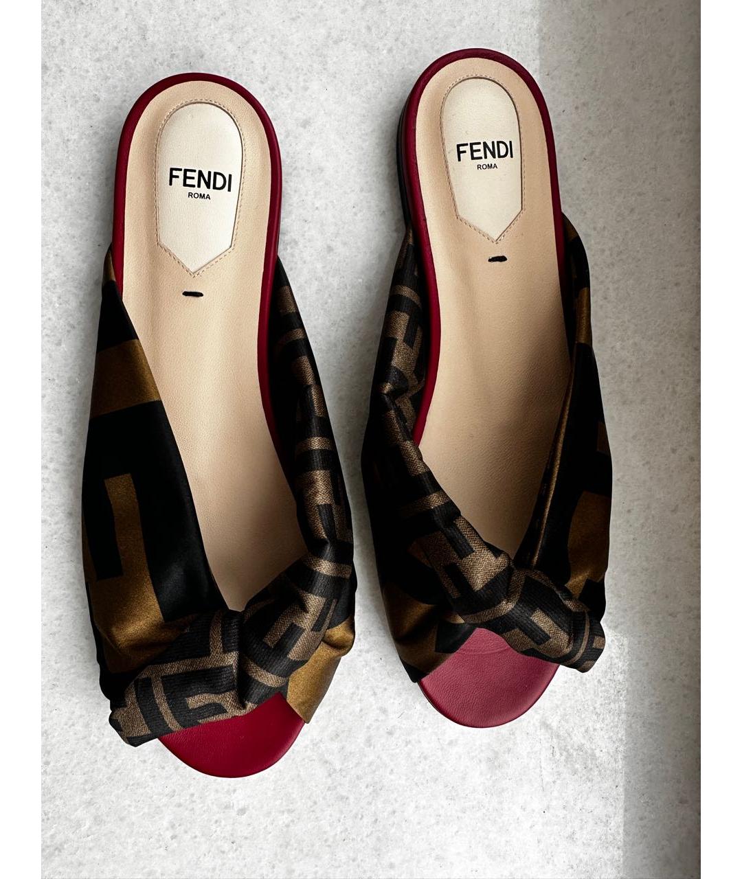 FENDI Коричневые текстильные шлепанцы, фото 4