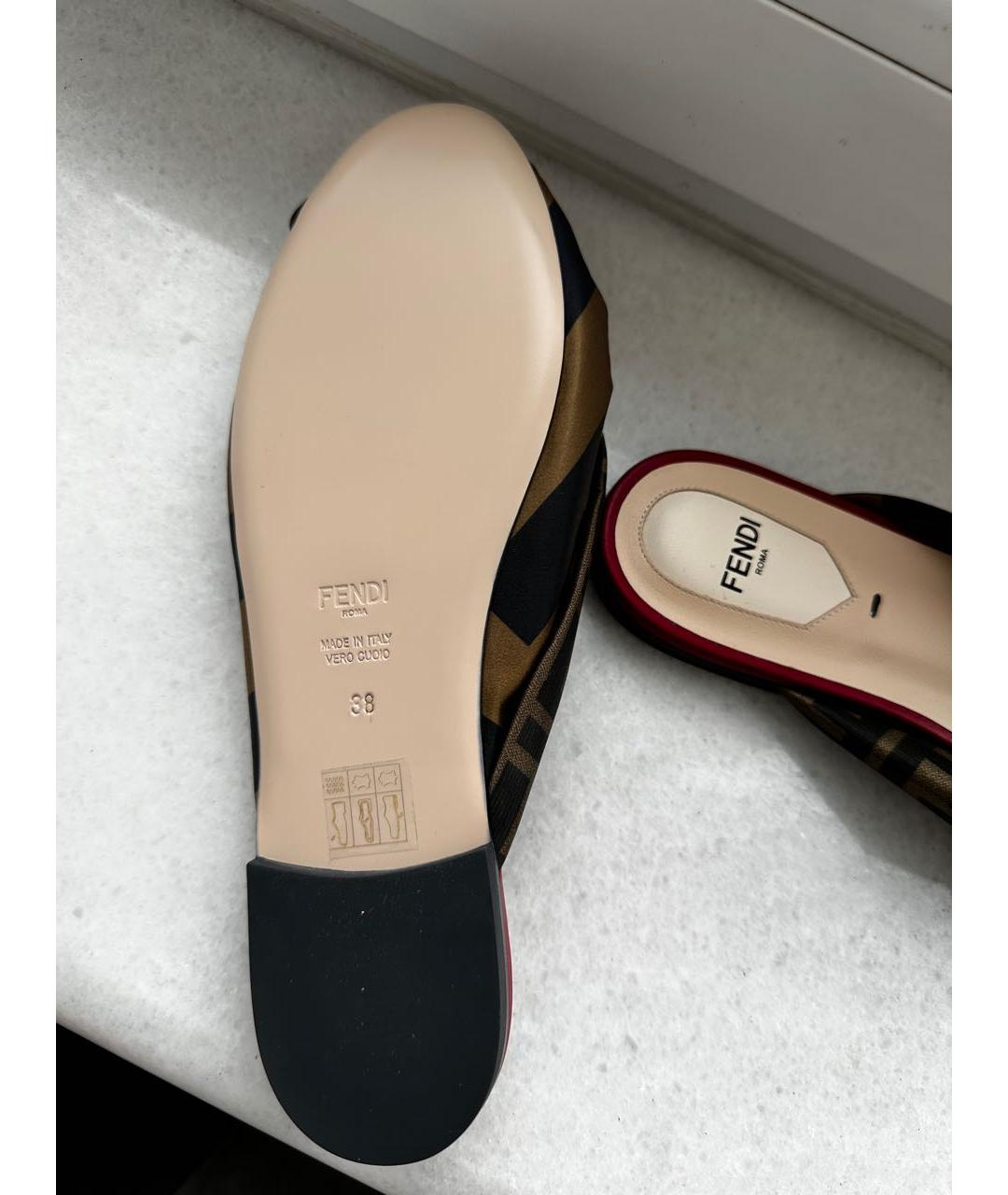 FENDI Коричневые текстильные шлепанцы, фото 3