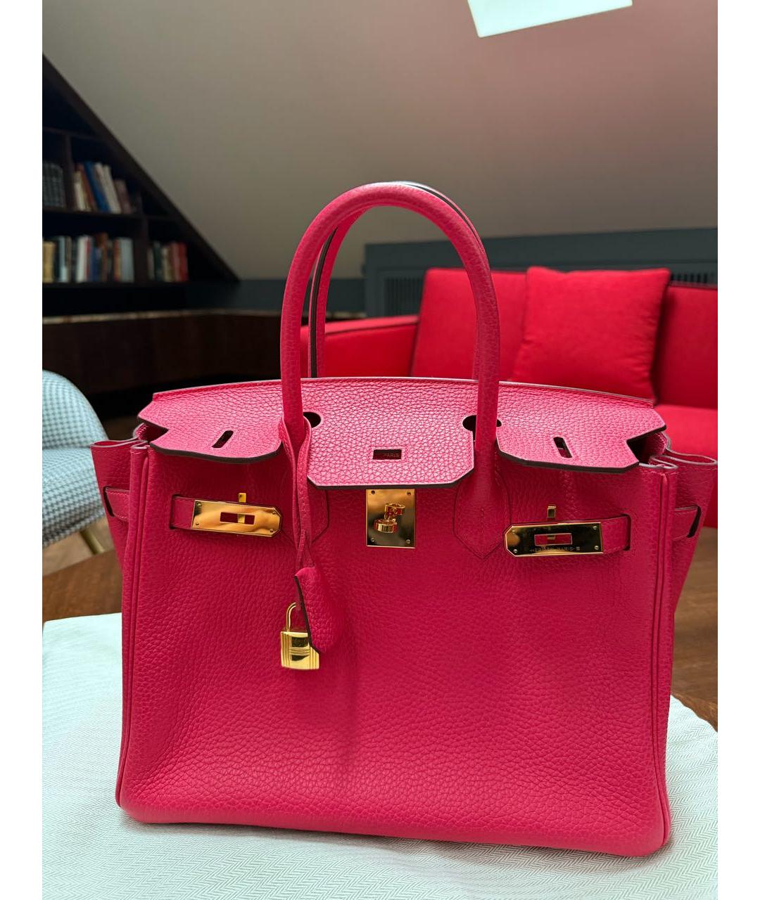 HERMES Розовая кожаная сумка с короткими ручками, фото 4