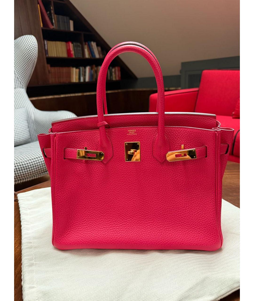 HERMES Розовая кожаная сумка с короткими ручками, фото 7