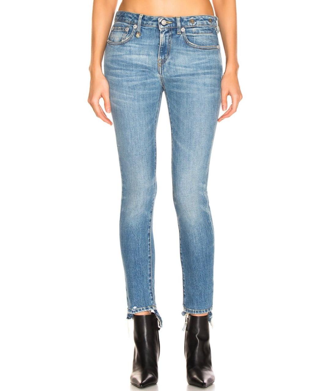 R13 Голубые хлопко-эластановые джинсы слим, фото 8