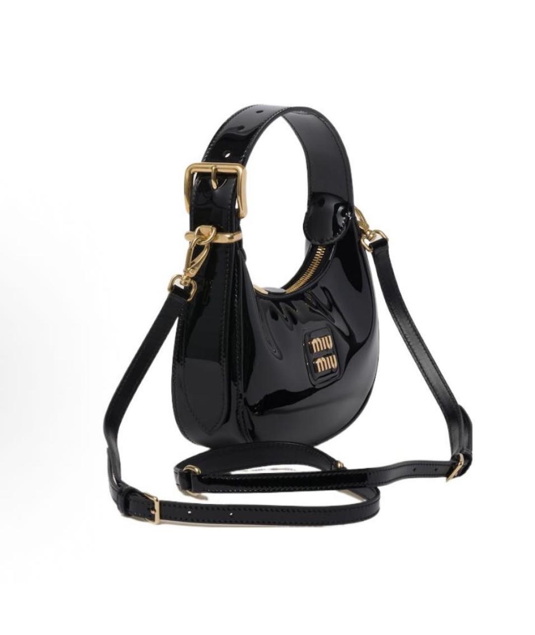 MIU MIU Черная сумка с короткими ручками из лакированной кожи, фото 2