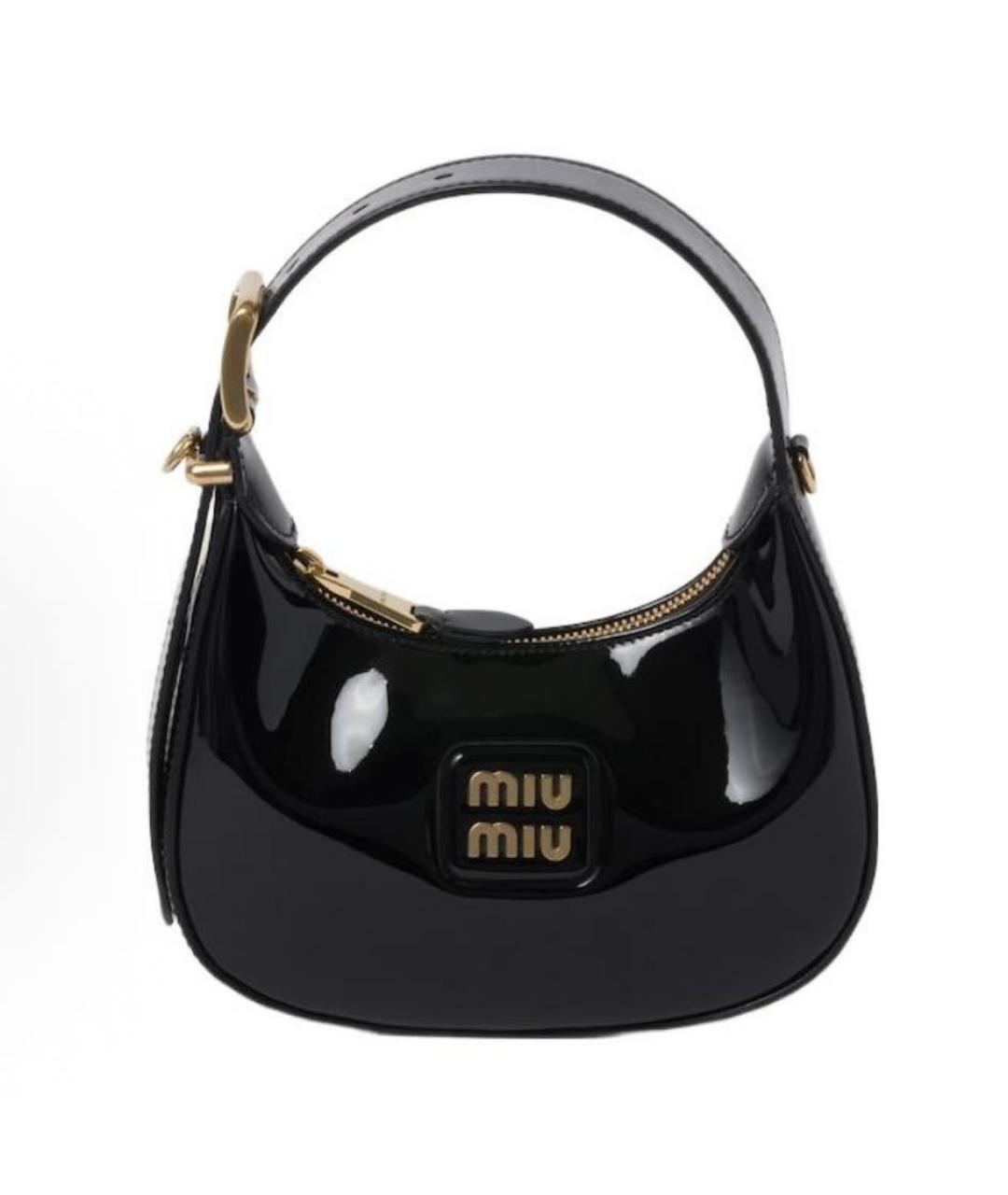 MIU MIU Черная сумка с короткими ручками из лакированной кожи, фото 9