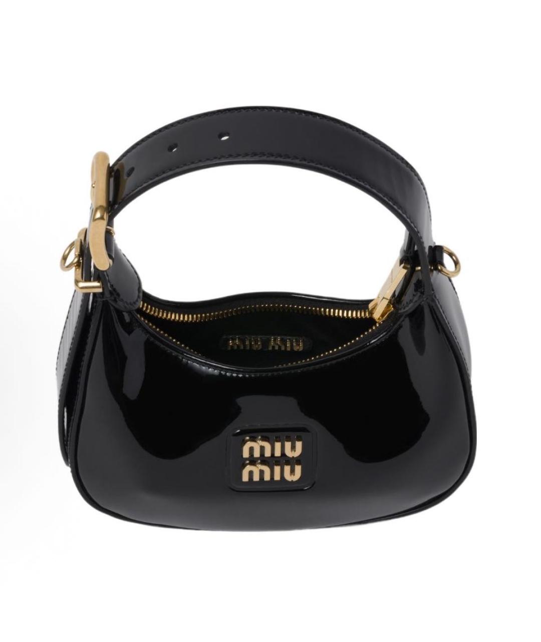 MIU MIU Черная сумка с короткими ручками из лакированной кожи, фото 4
