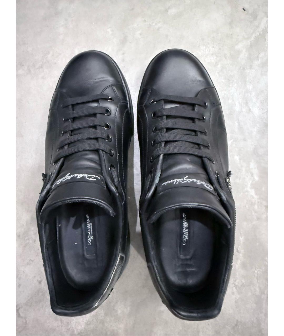 DOLCE&GABBANA Черные кожаные низкие кроссовки / кеды, фото 3