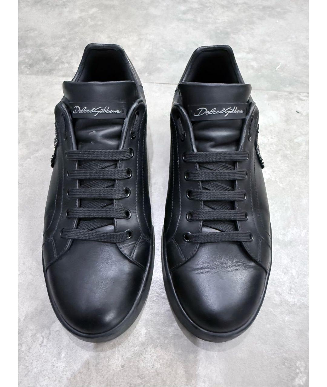 DOLCE&GABBANA Черные кожаные низкие кроссовки / кеды, фото 2