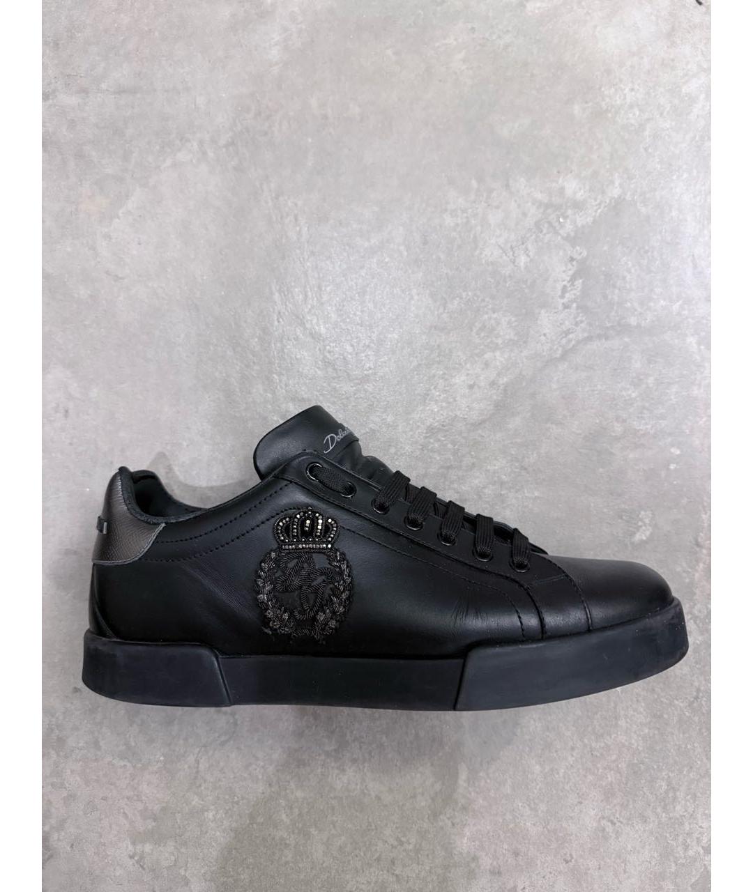 DOLCE&GABBANA Черные кожаные низкие кроссовки / кеды, фото 5