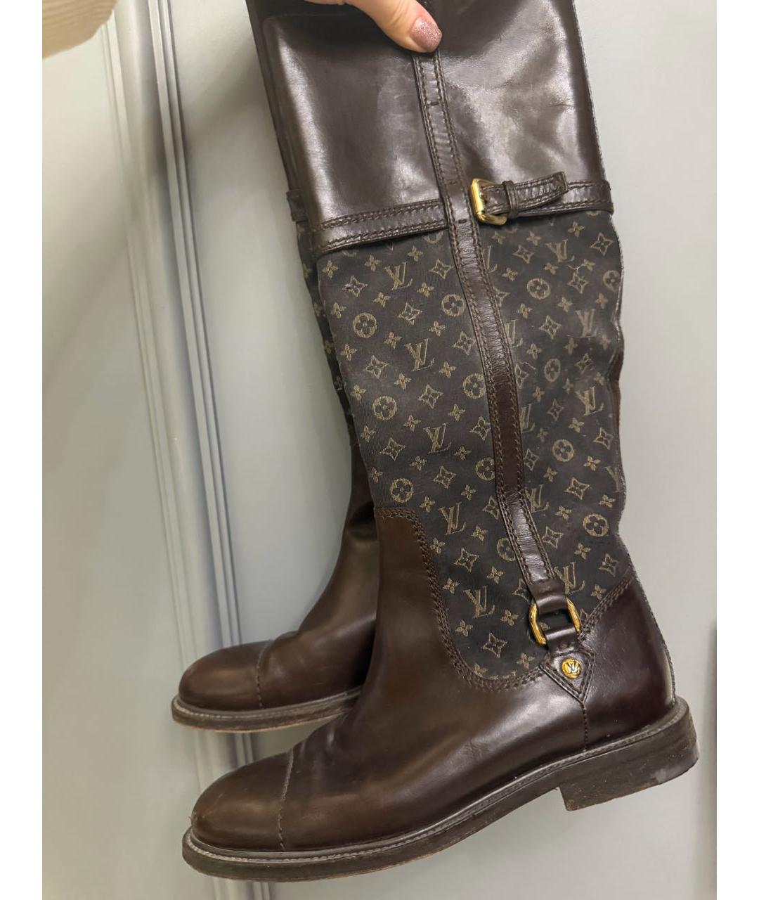 LOUIS VUITTON Коричневые кожаные сапоги, фото 6
