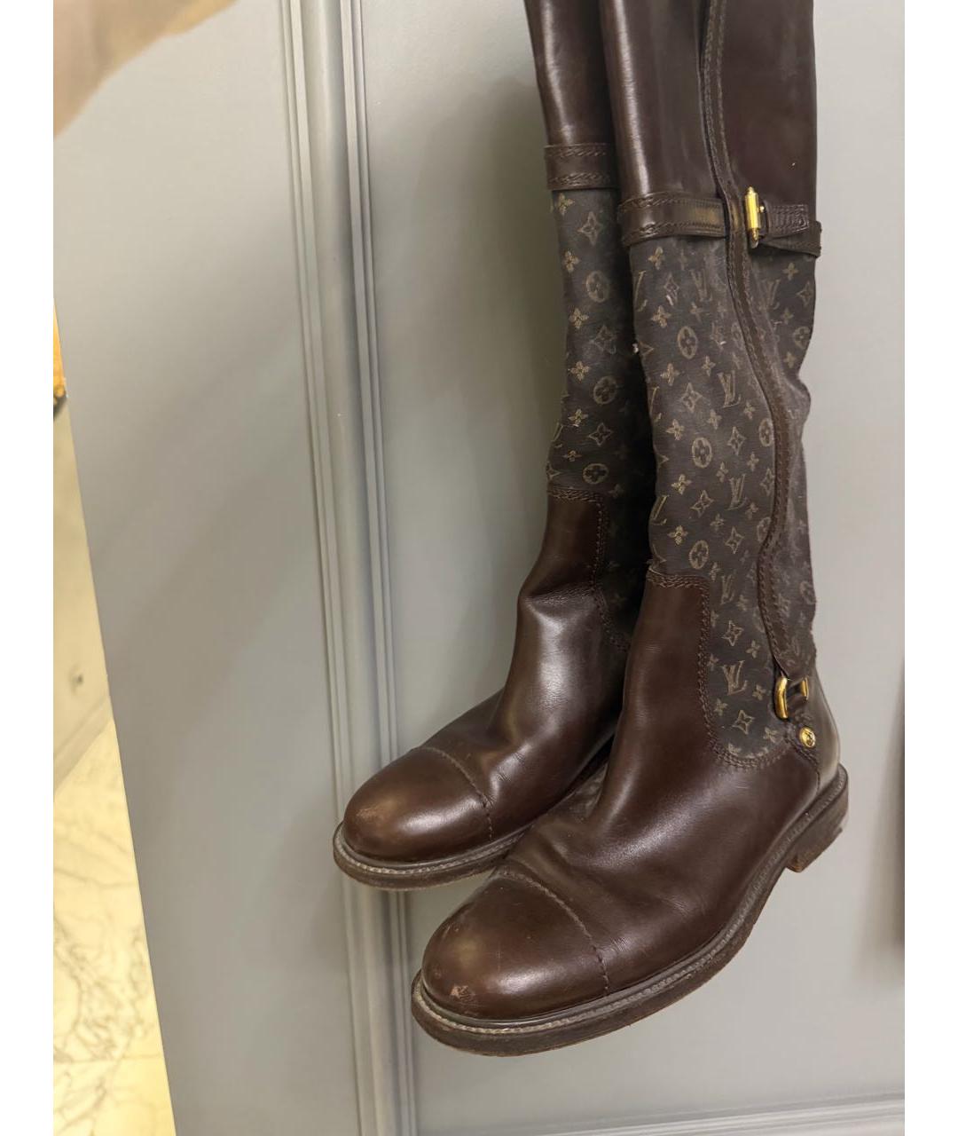 LOUIS VUITTON Коричневые кожаные сапоги, фото 2