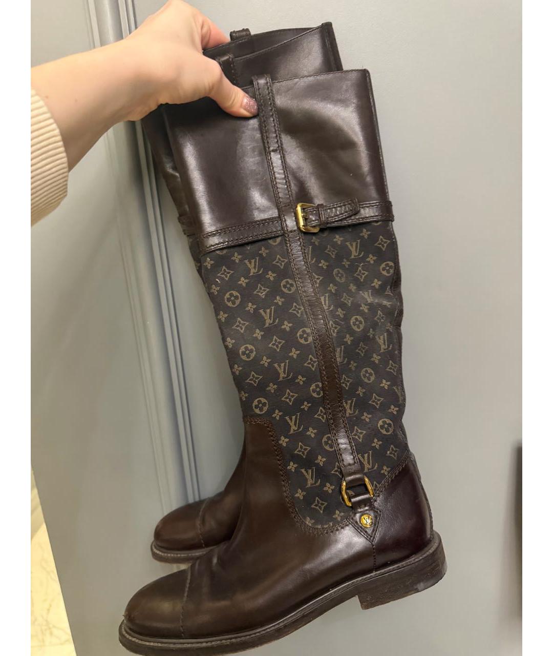 LOUIS VUITTON Коричневые кожаные сапоги, фото 7