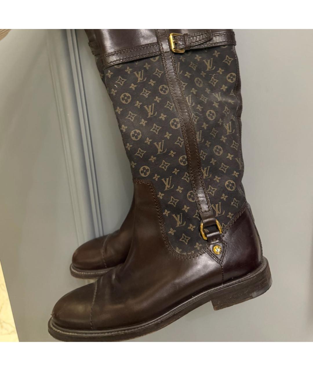 LOUIS VUITTON Коричневые кожаные сапоги, фото 4