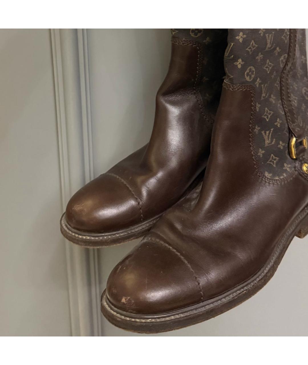 LOUIS VUITTON Коричневые кожаные сапоги, фото 3