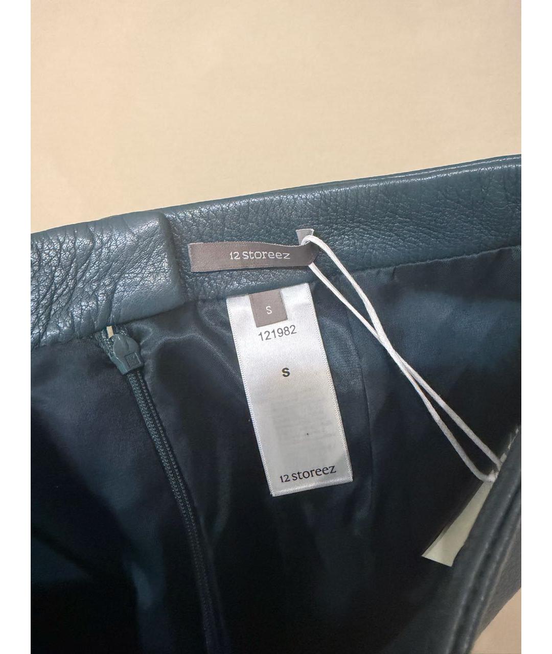 12 STOREEZ Бирюзовая кожаная юбка мини, фото 5