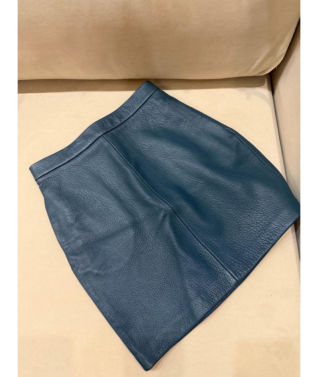 12 STOREEZ Бирюзовая кожаная юбка мини, фото 7
