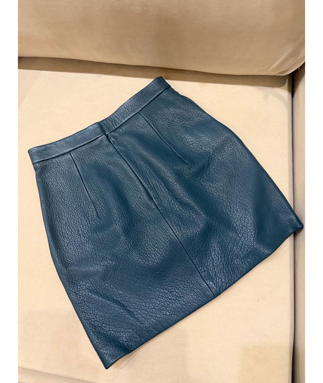 12 STOREEZ Бирюзовая кожаная юбка мини, фото 2