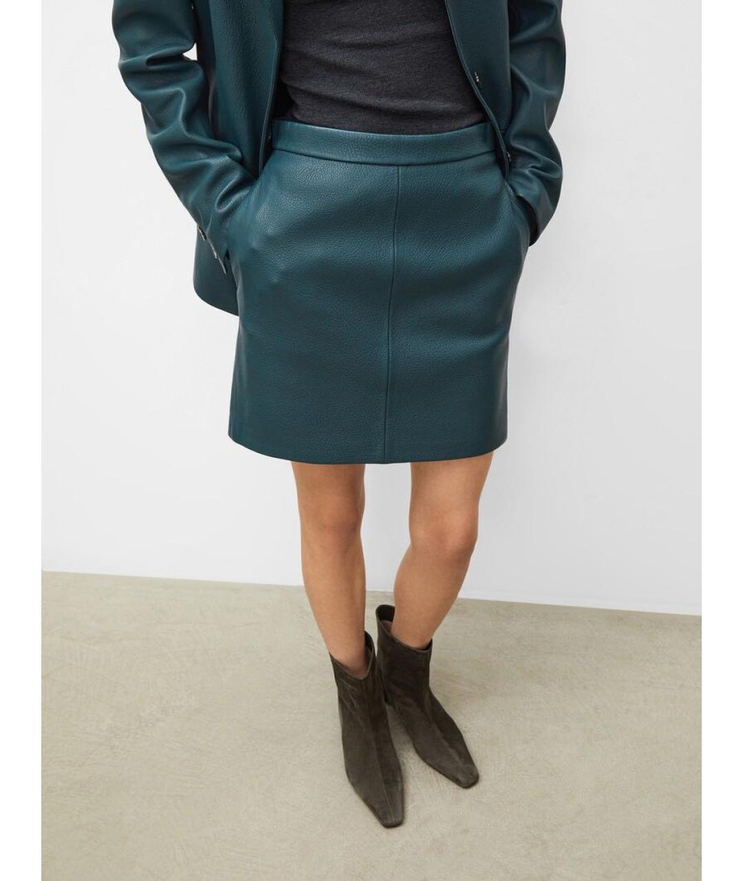 12 STOREEZ Бирюзовая кожаная юбка мини, фото 4
