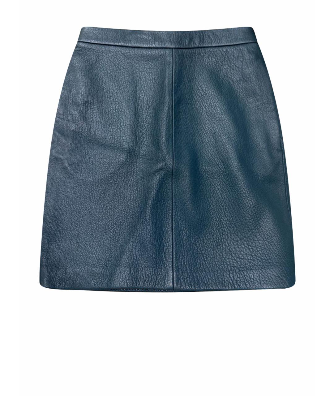 12 STOREEZ Бирюзовая кожаная юбка мини, фото 1