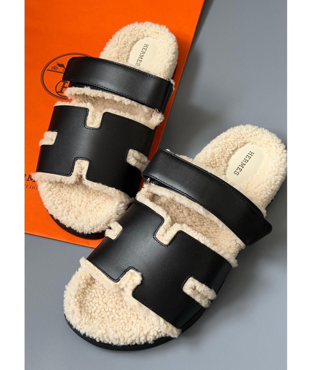 HERMES Черные кожаные сандалии, фото 3