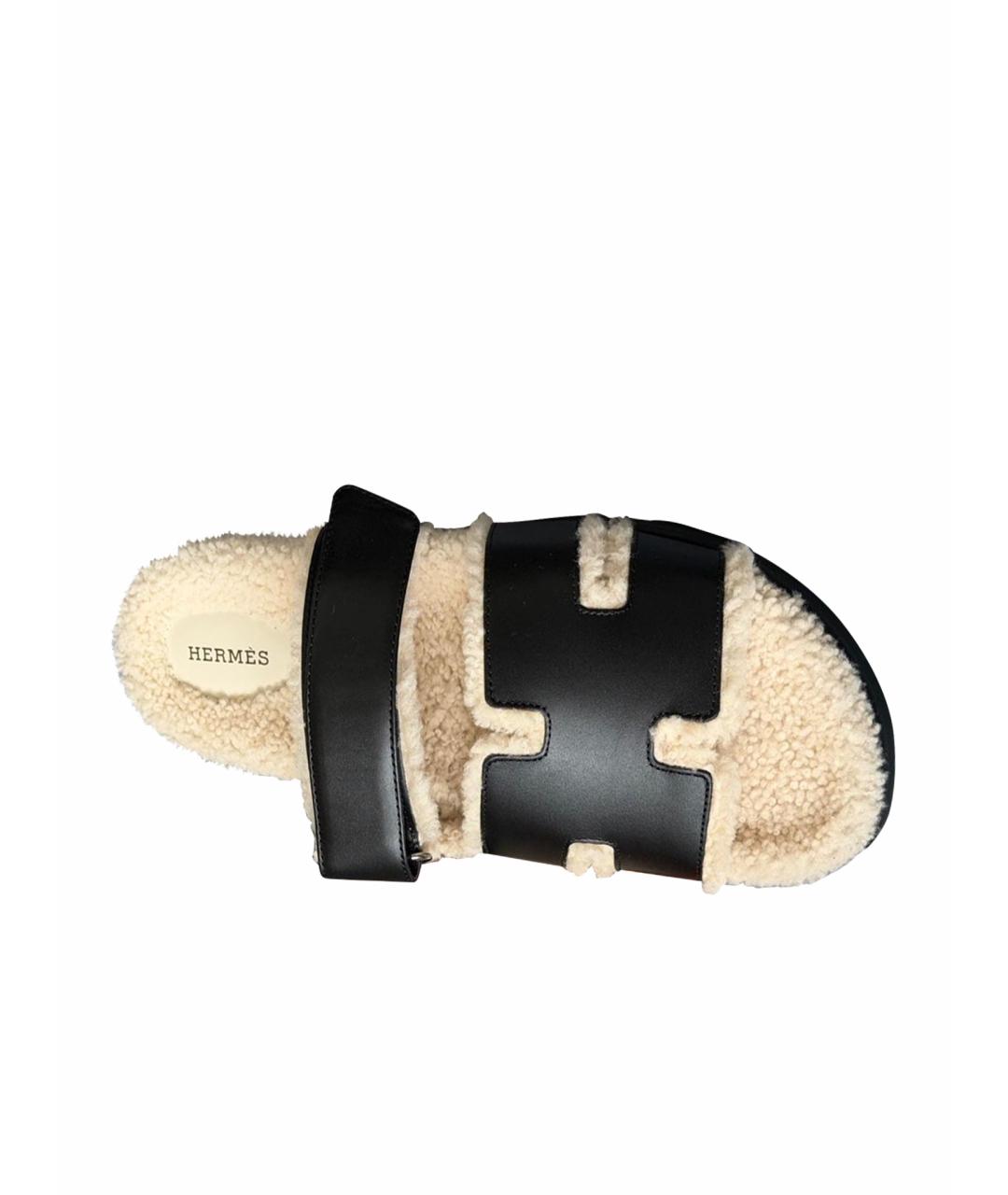 HERMES Черные кожаные сандалии, фото 1