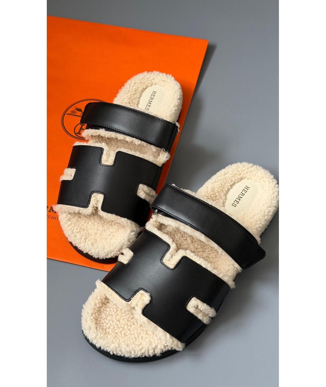 HERMES Черные кожаные сандалии, фото 2