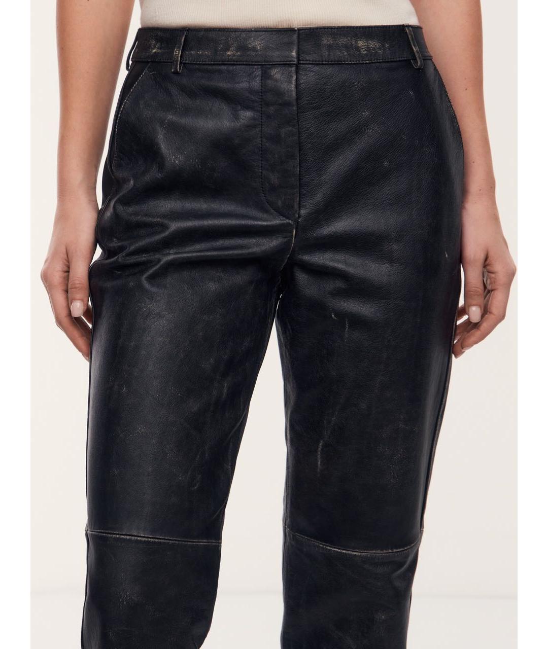 12 STOREEZ Черные кожаные прямые брюки, фото 5