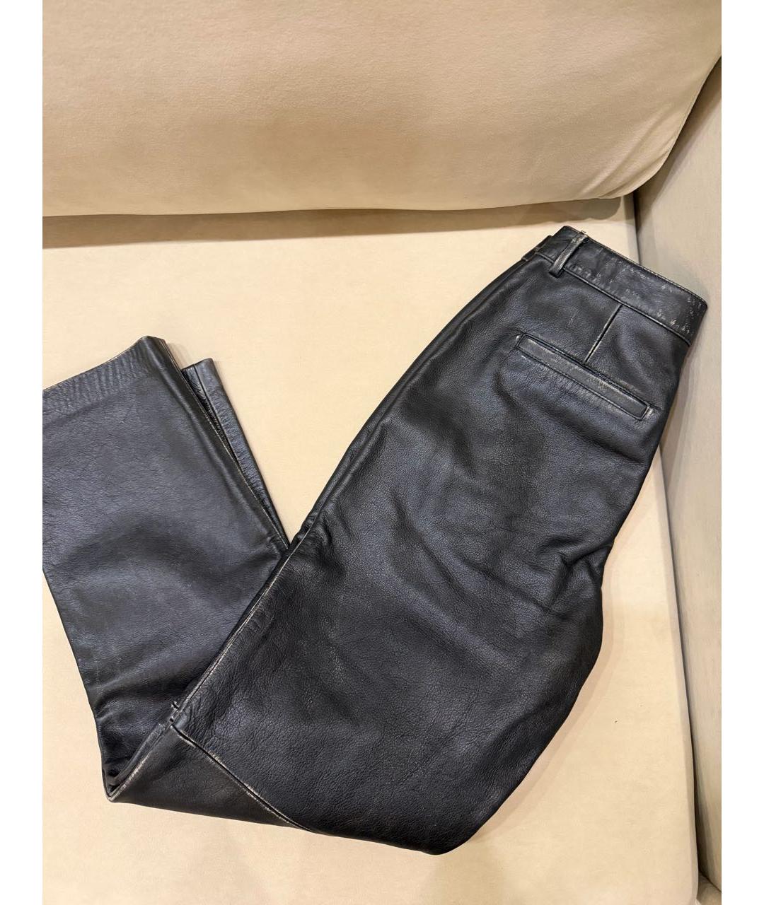 12 STOREEZ Черные кожаные прямые брюки, фото 3