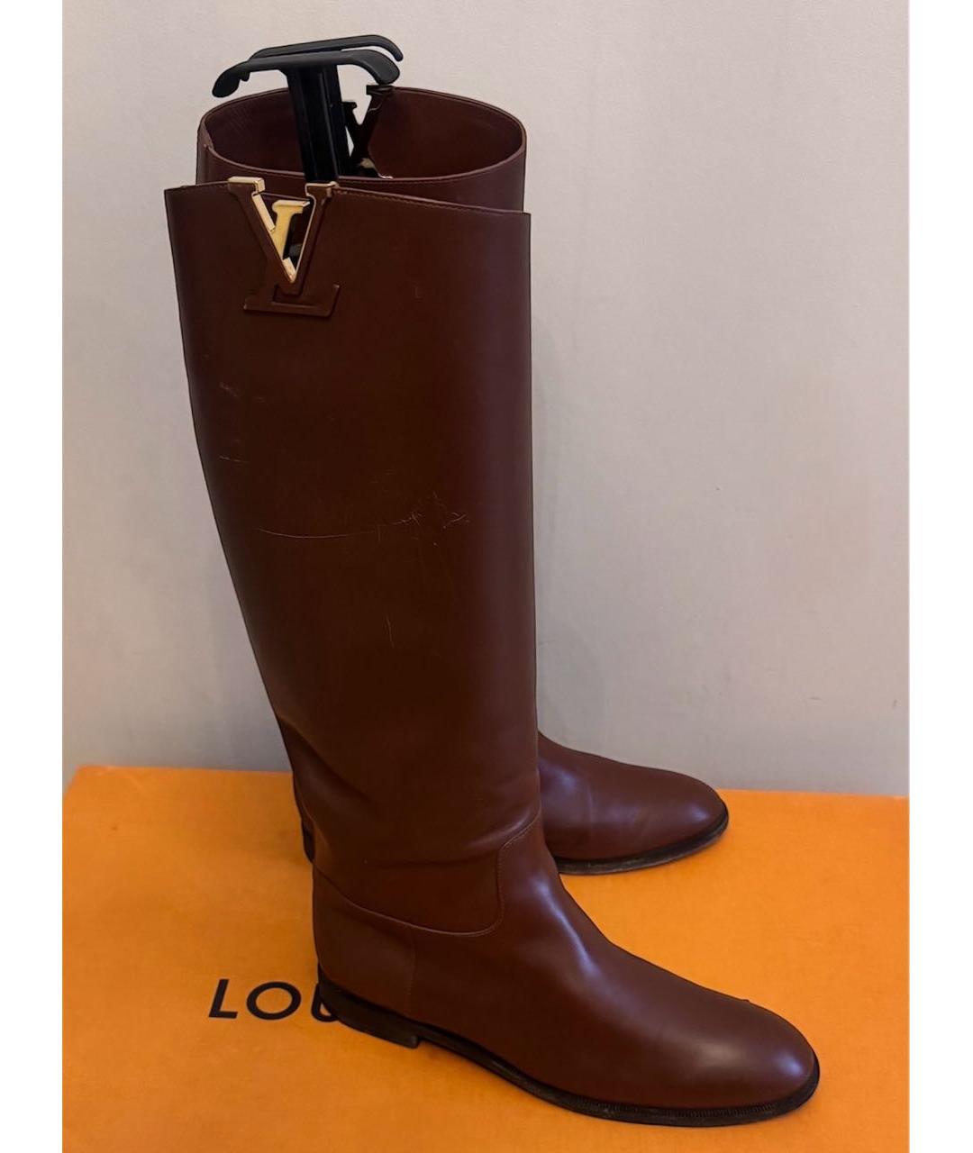 LOUIS VUITTON Коричневые кожаные сапоги, фото 4