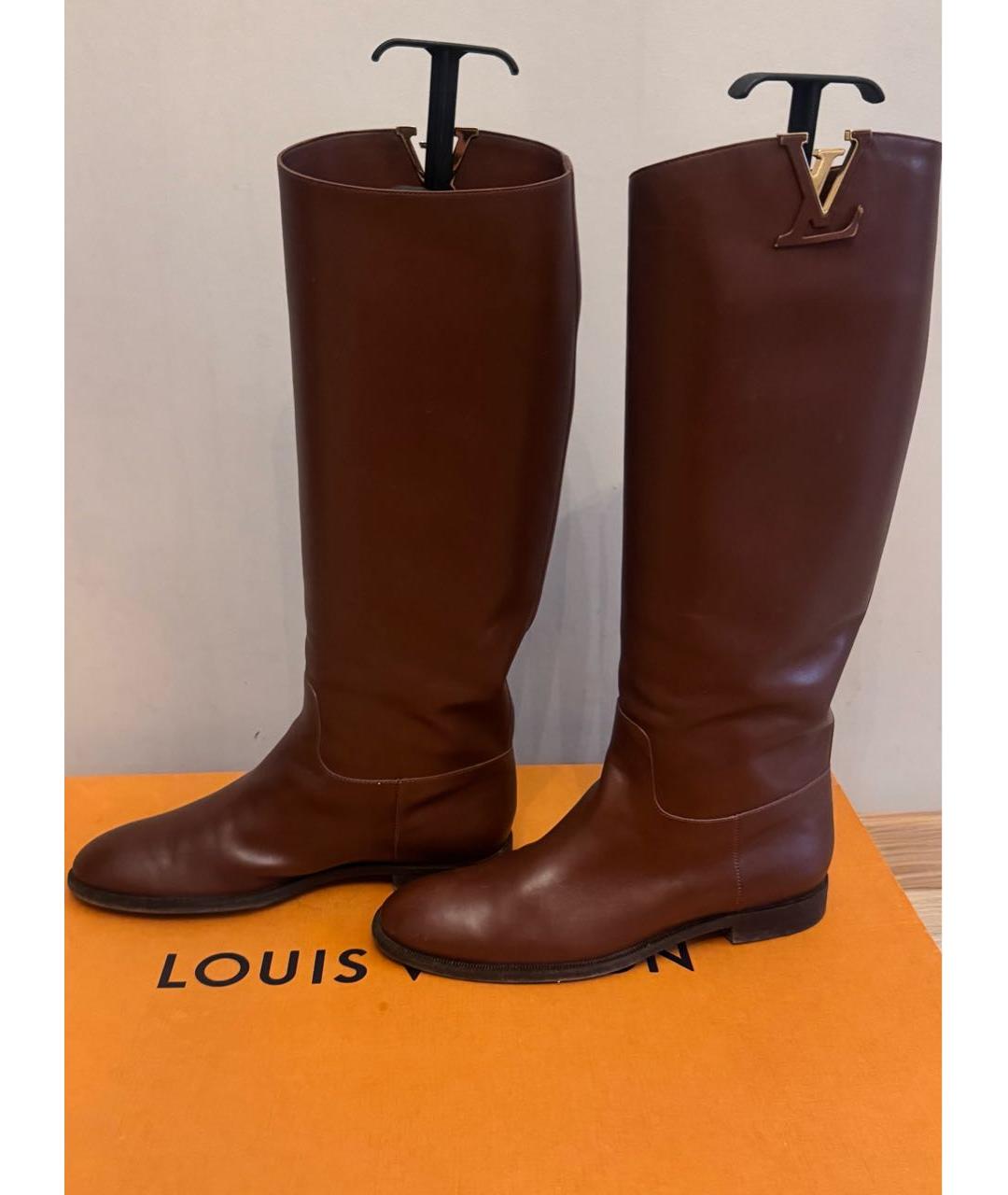 LOUIS VUITTON Коричневые кожаные сапоги, фото 3