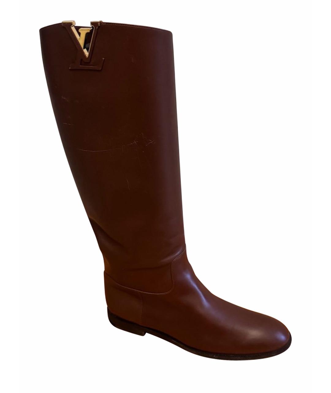 LOUIS VUITTON Коричневые кожаные сапоги, фото 1