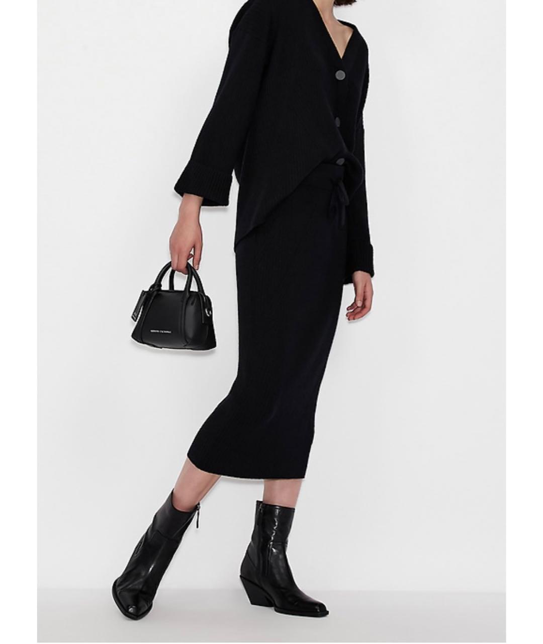 ARMANI EXCHANGE Черная шерстяная юбка миди, фото 2