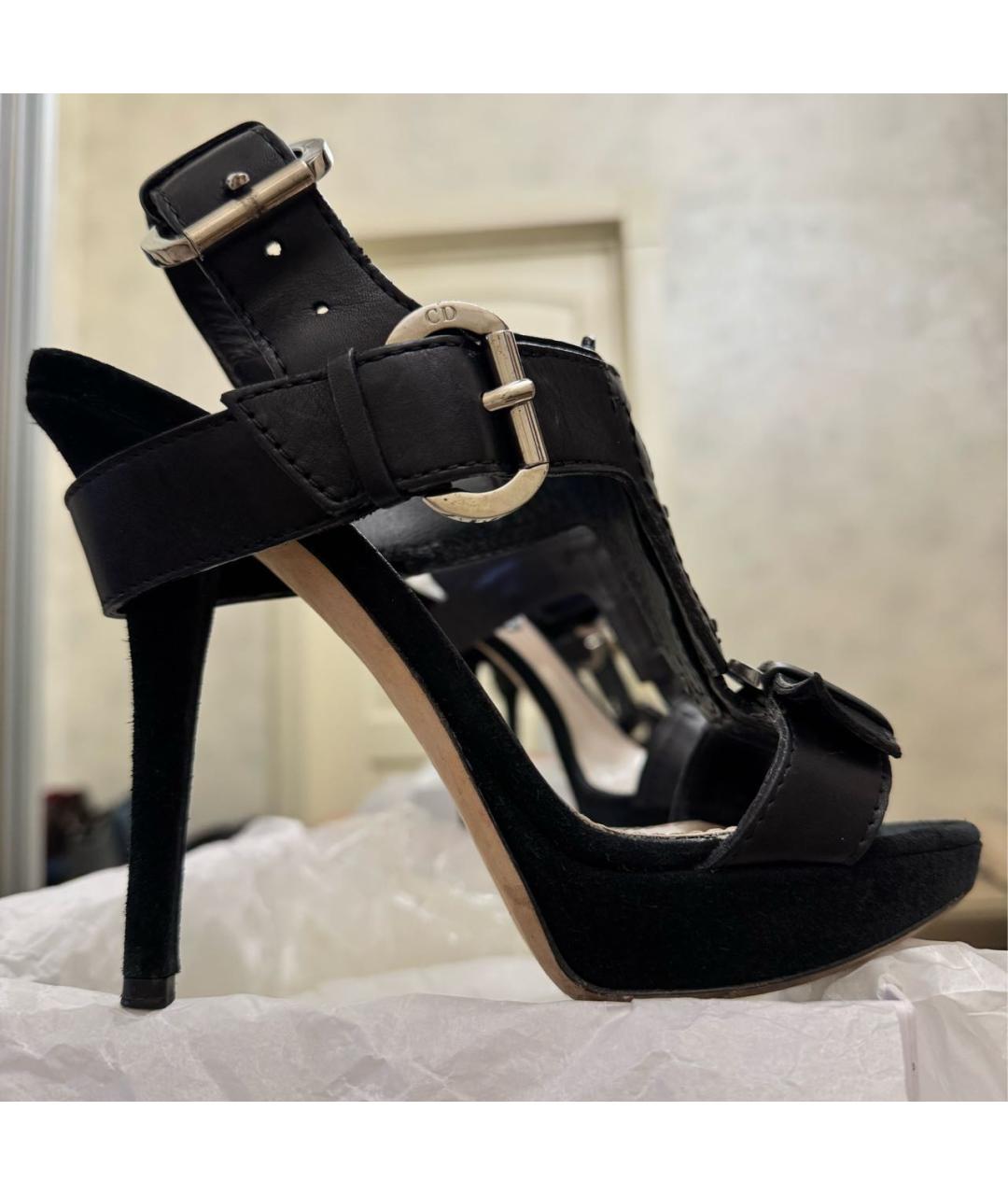 CHRISTIAN DIOR Черные кожаные босоножки, фото 9