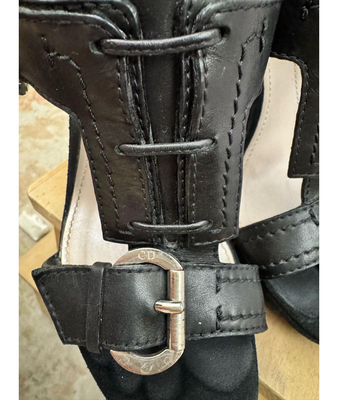 CHRISTIAN DIOR Черные кожаные босоножки, фото 8