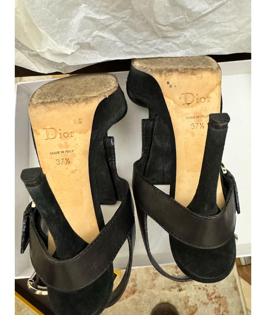 CHRISTIAN DIOR Черные кожаные босоножки, фото 4