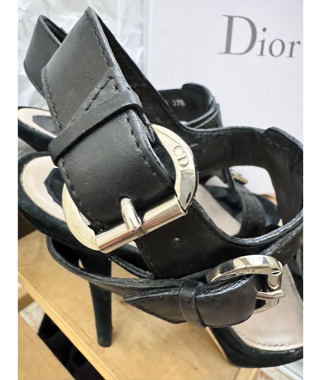 CHRISTIAN DIOR Черные кожаные босоножки, фото 7