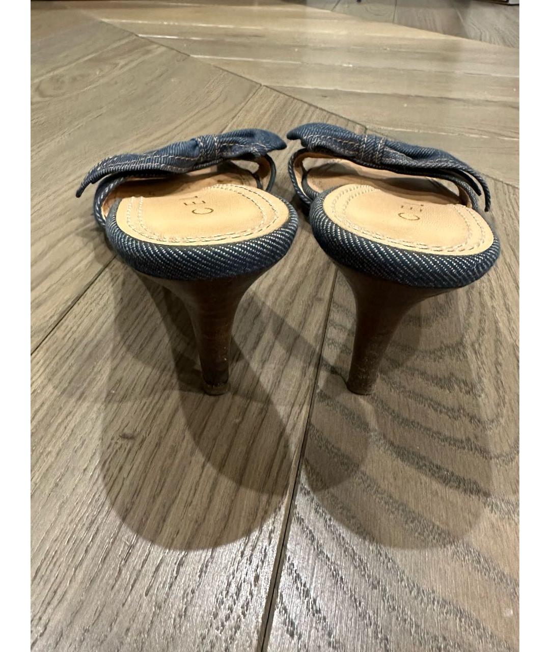 CELINE Темно-синие текстильные мюли, фото 5