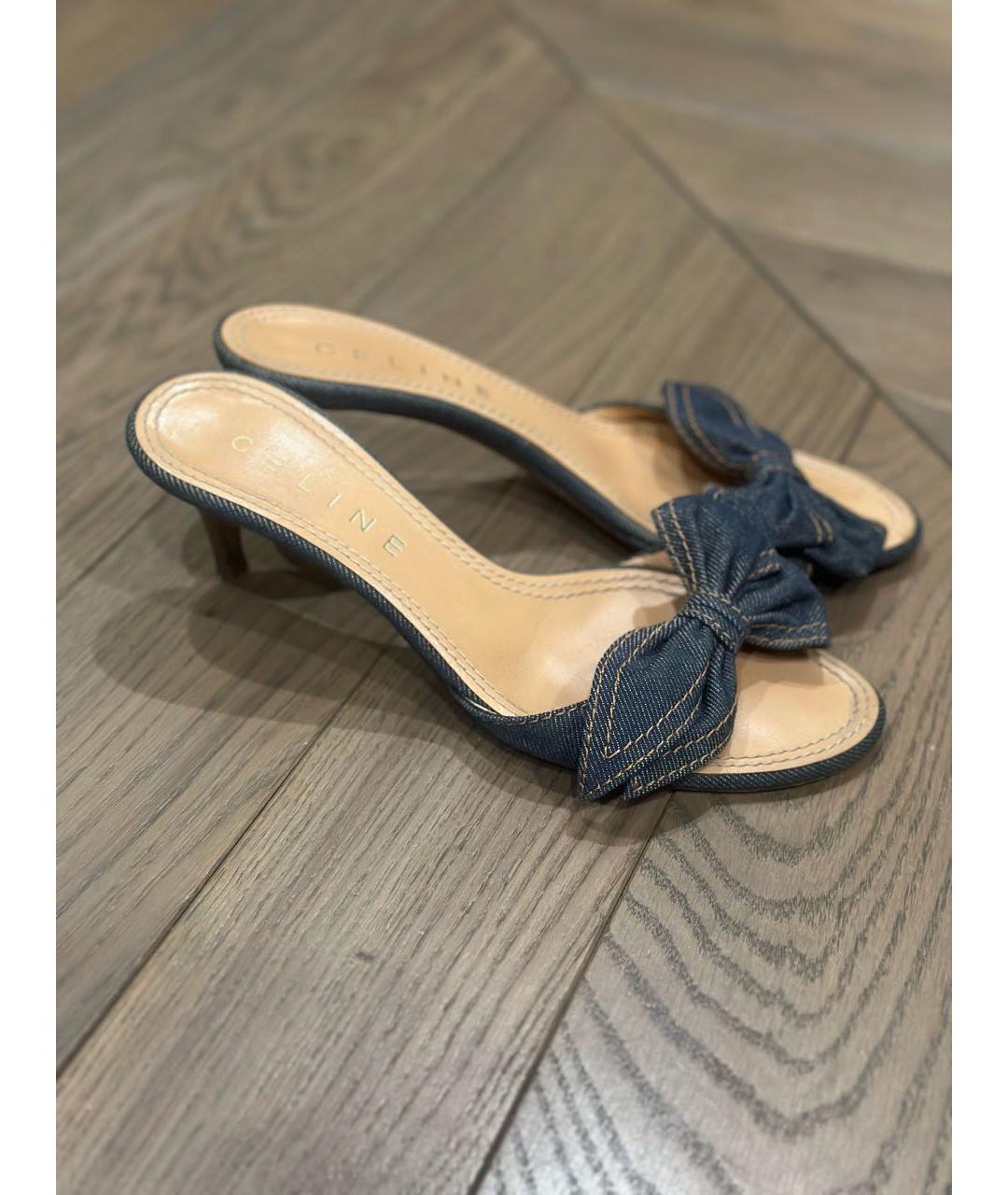 CELINE Темно-синие текстильные мюли, фото 2