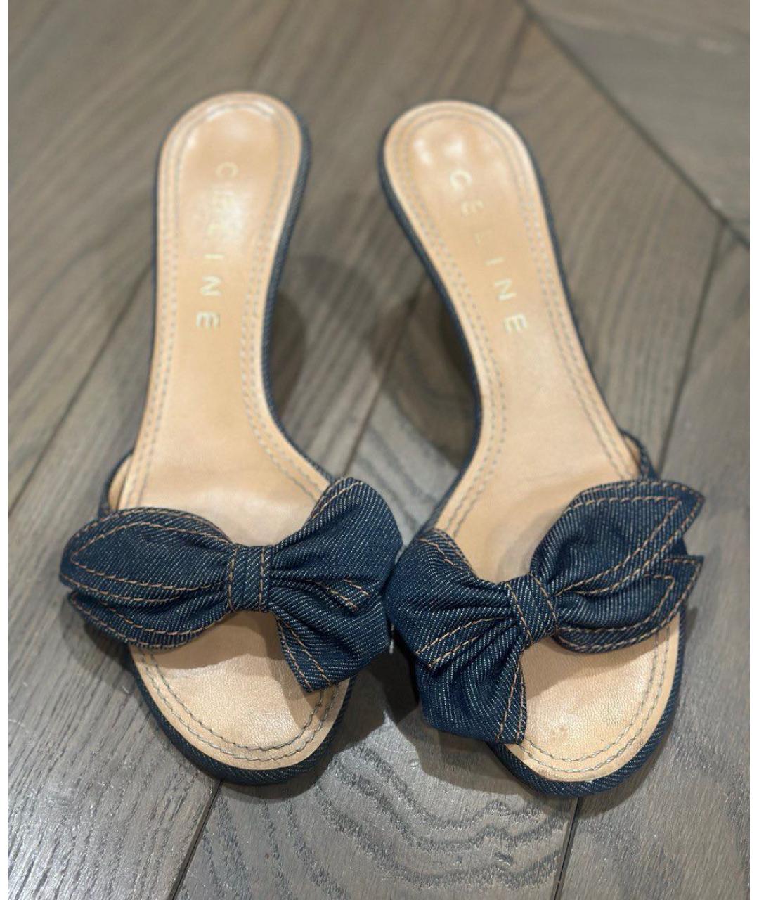 CELINE Темно-синие текстильные мюли, фото 3