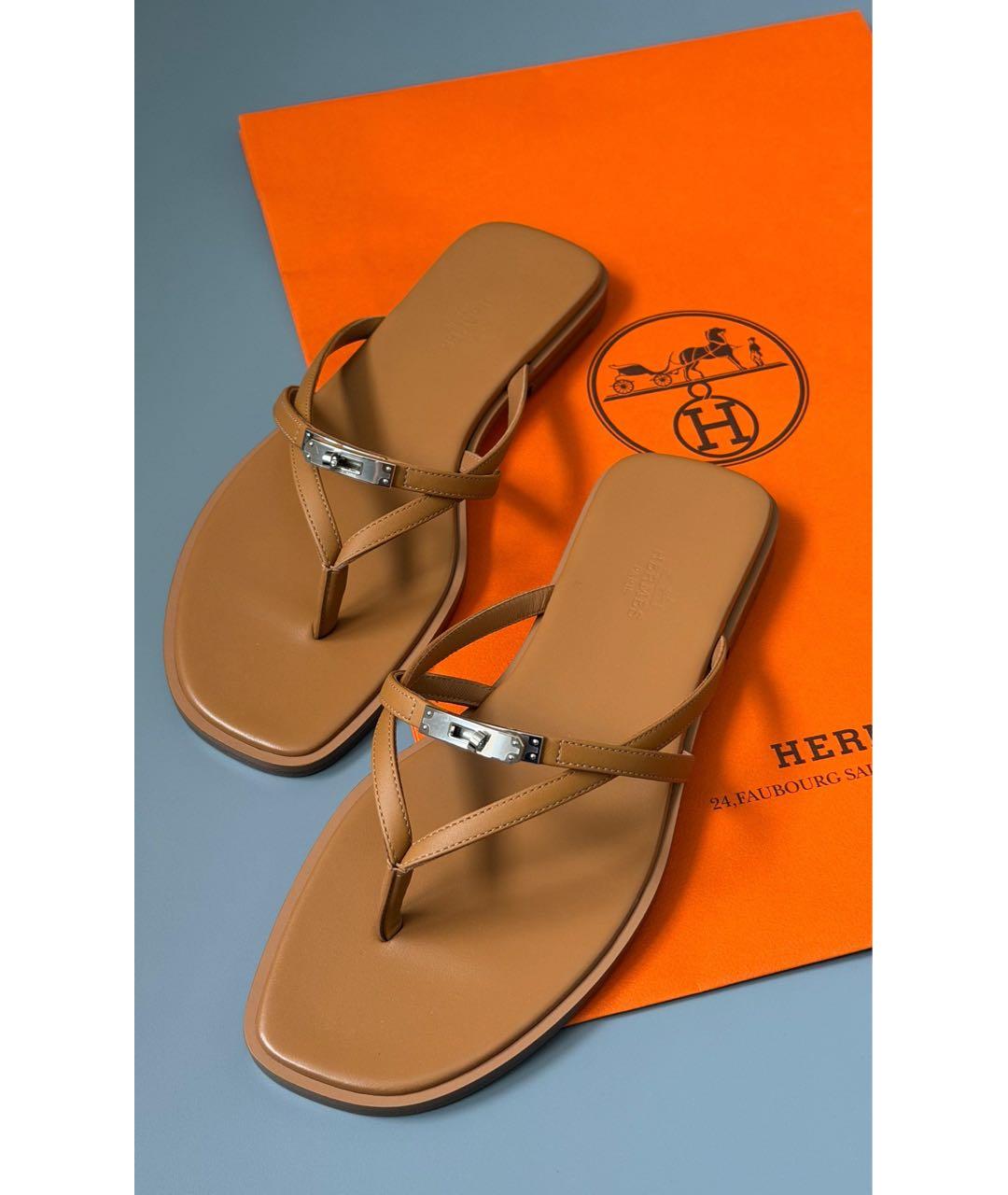 HERMES Коричневые кожаные сандалии, фото 2