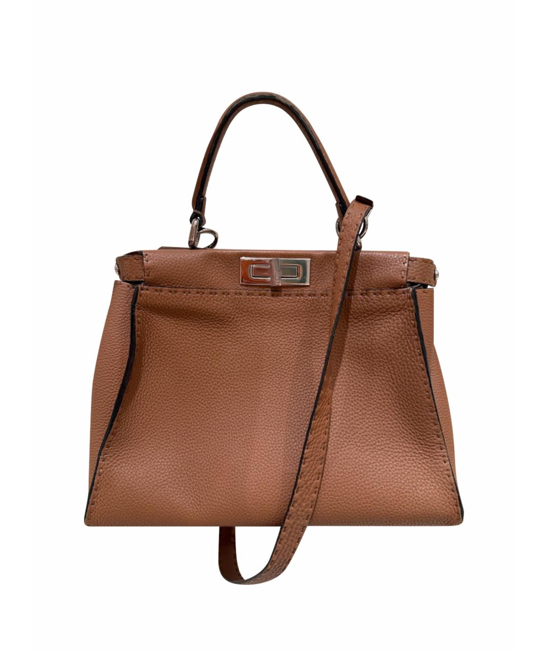 FENDI Коричневая кожаная сумка с короткими ручками, фото 1