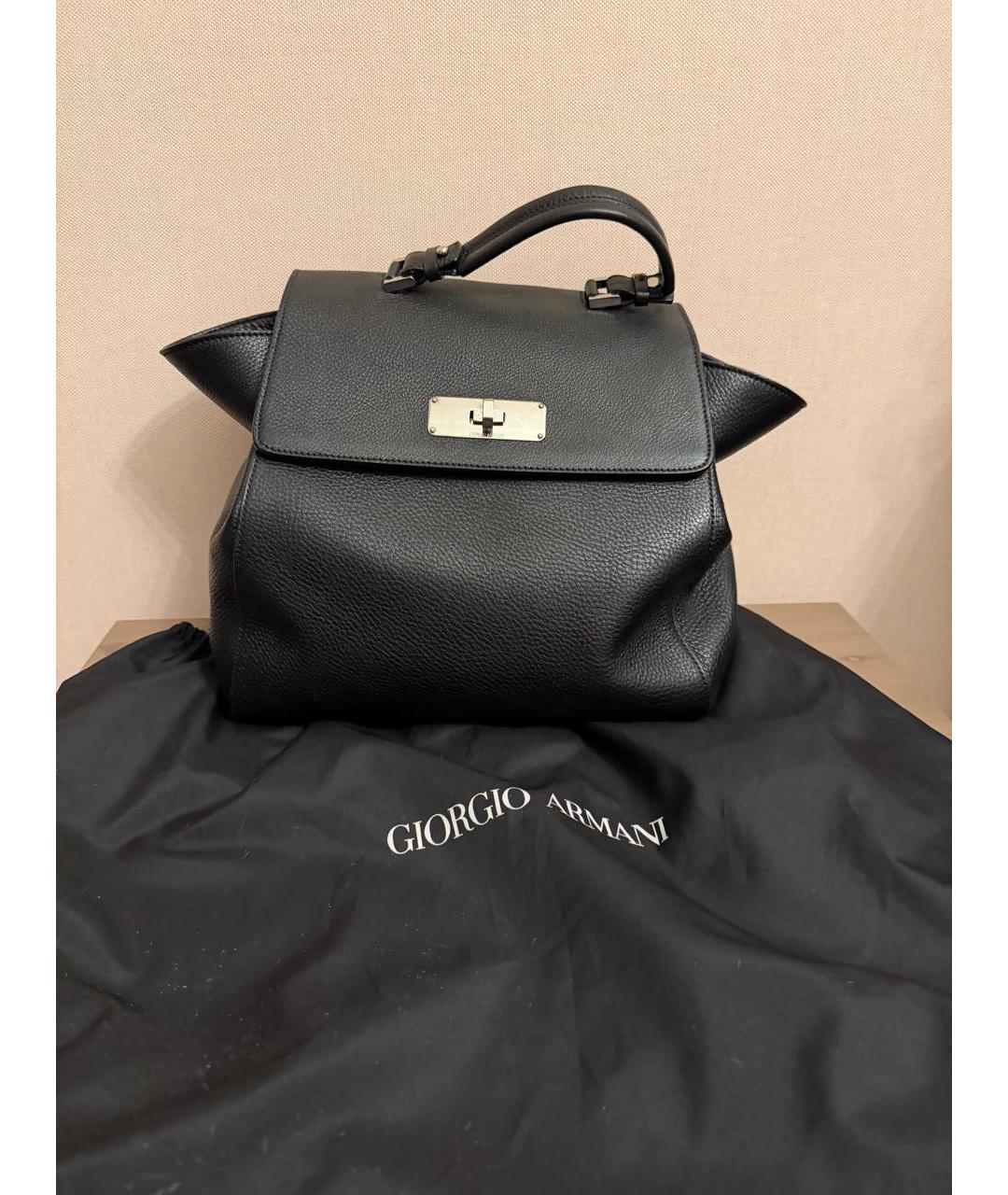 GIORGIO ARMANI Черная кожаная сумка тоут, фото 9