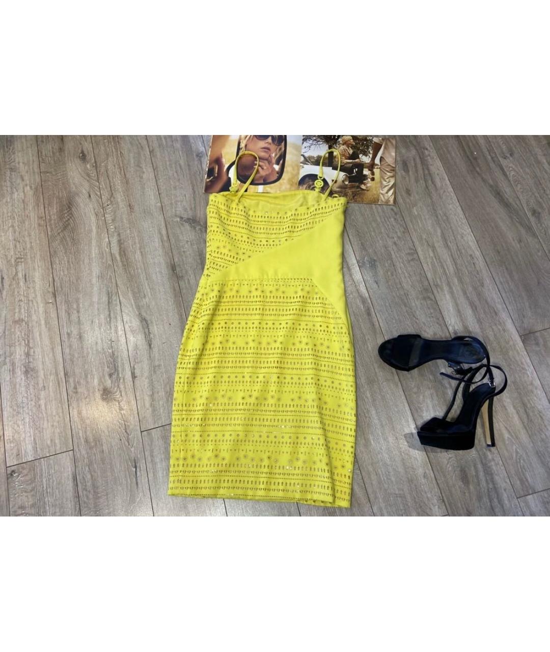 VERSACE COLLECTION Желтое полиэстеровое коктейльное платье, фото 2